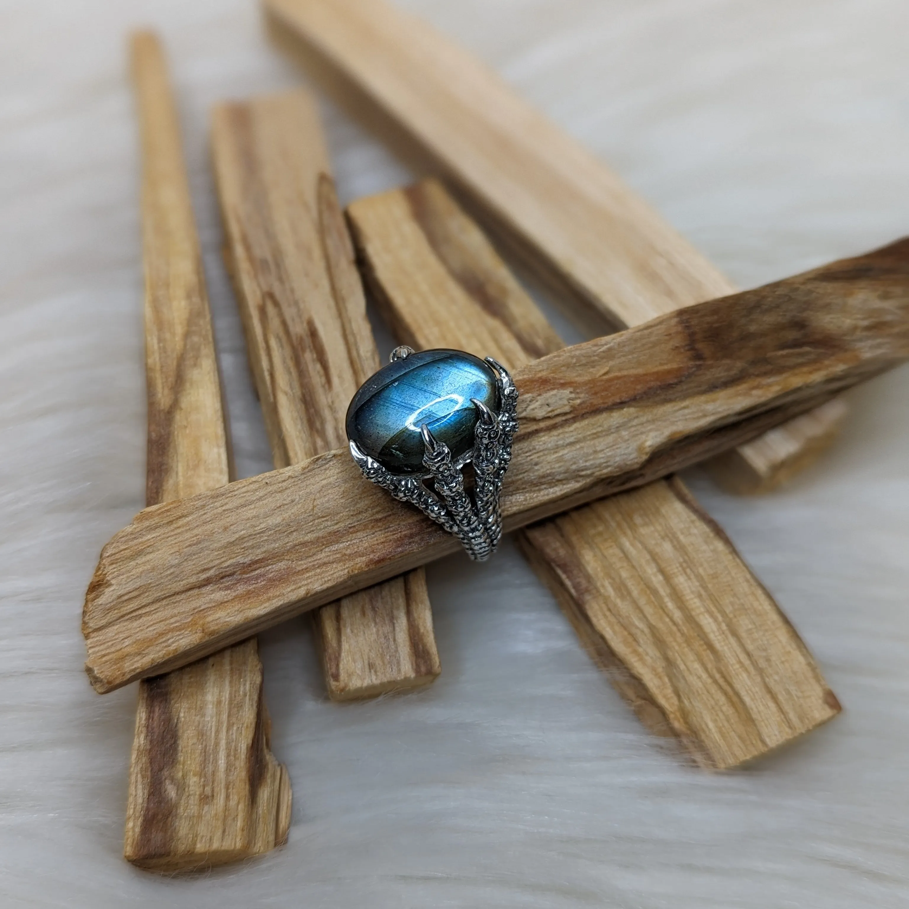 Sterling Silver Dragon Claw Ring Holding Labradorite Gemstone