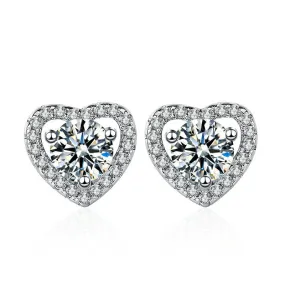 Sterling Silver Four Claw Heart Moissanite Stud Earrings