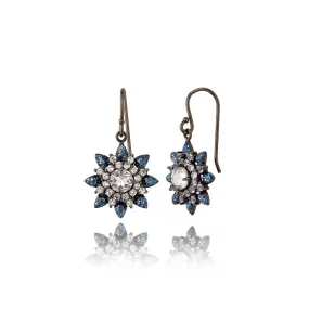 Sterling Silver Statement Earrings with Royal Blue Glitter Enamel, White Zircon & White Topaz