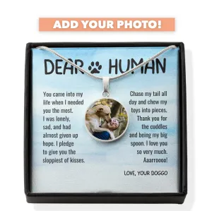 Thank You Dear Human Gratitude from Rescue Dog Adoption Custom Photo Circle Necklace