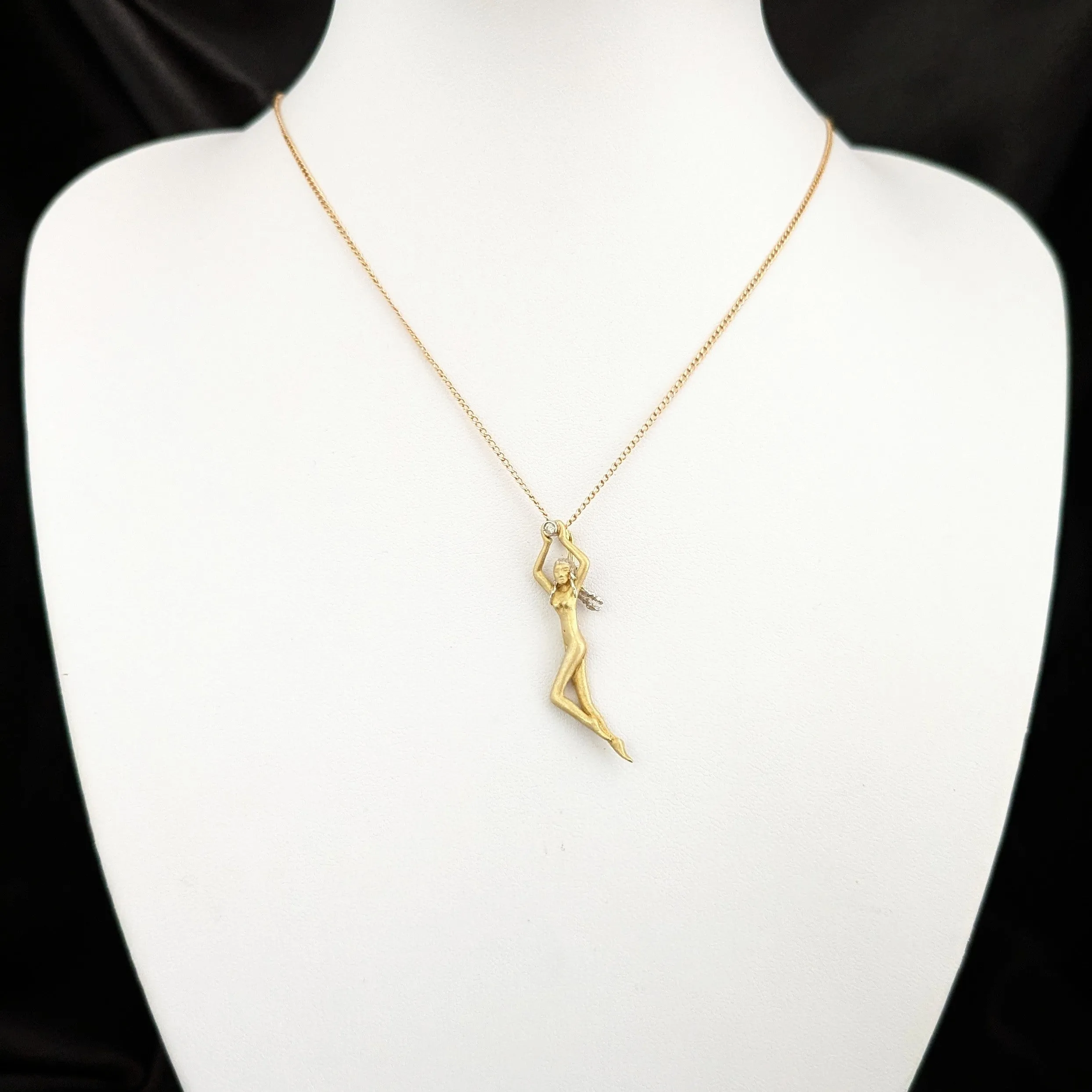 The Rosemont - 1970s Diamond 18k Gold Female Form Pendant with Chain