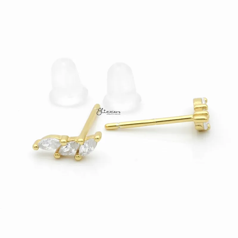 Triple Marquise CZ Stud Earrings - Gold