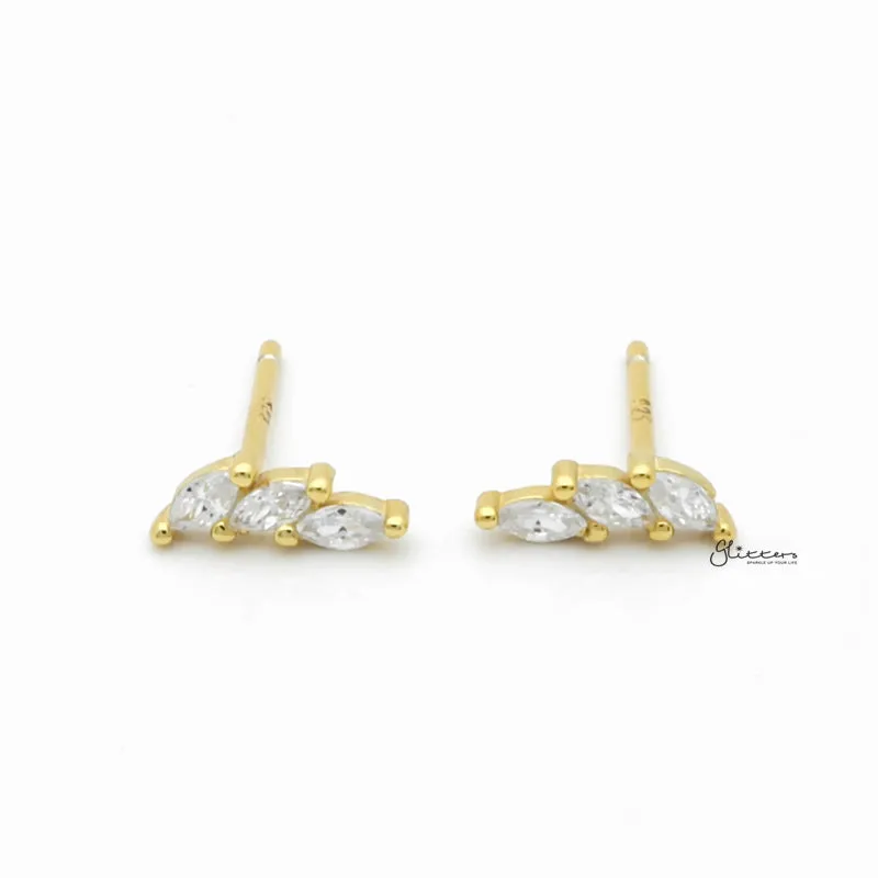 Triple Marquise CZ Stud Earrings - Gold