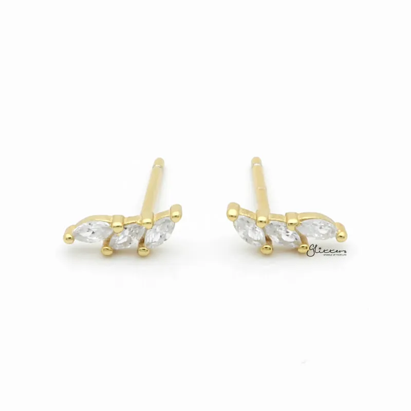 Triple Marquise CZ Stud Earrings - Gold