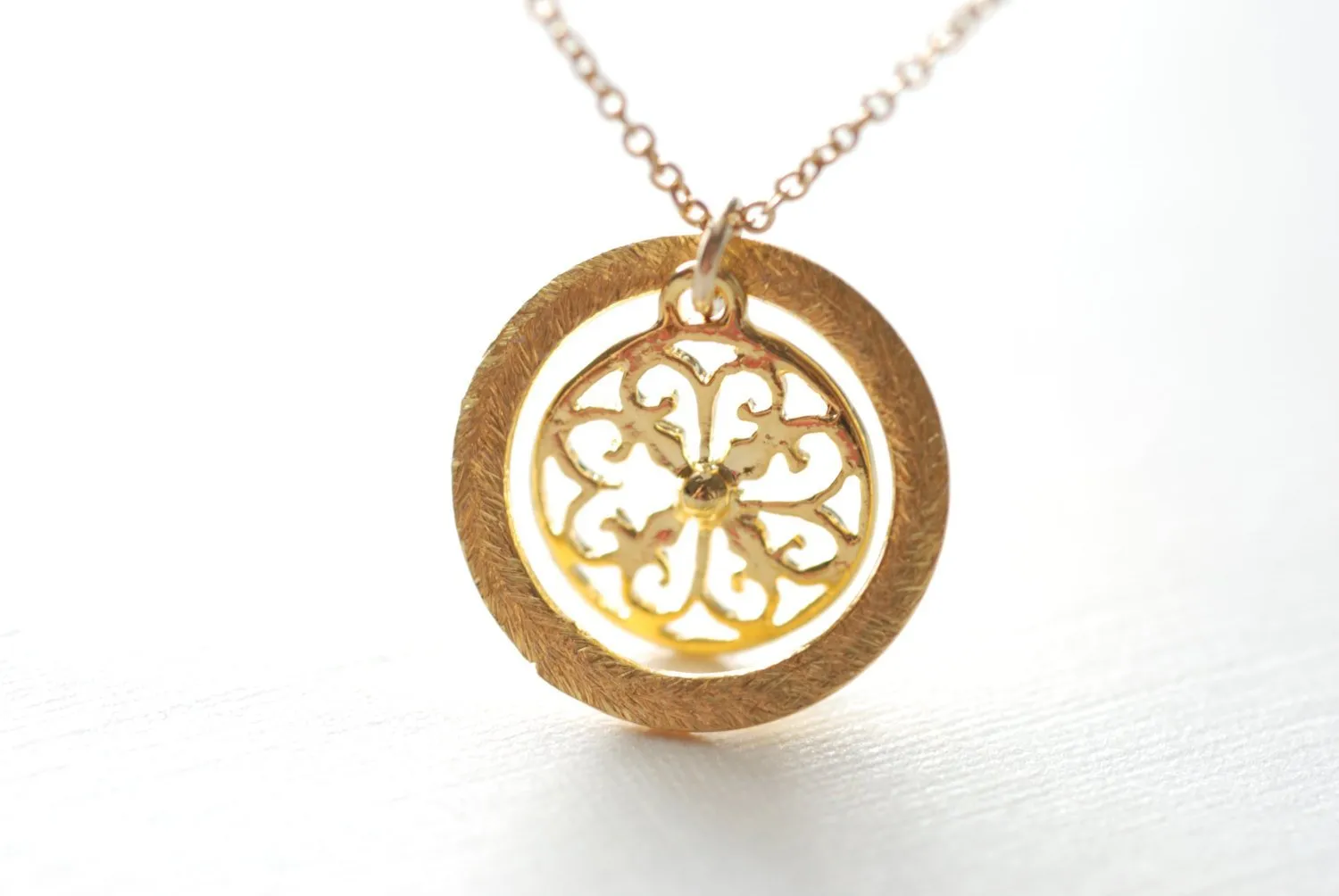 Wholesale Gold Disc Necklace- Layering Disc Layering Necklace, Gold Filigree Necklace, Round Circle Pendant, Dainty Necklace by Heirloomenvy