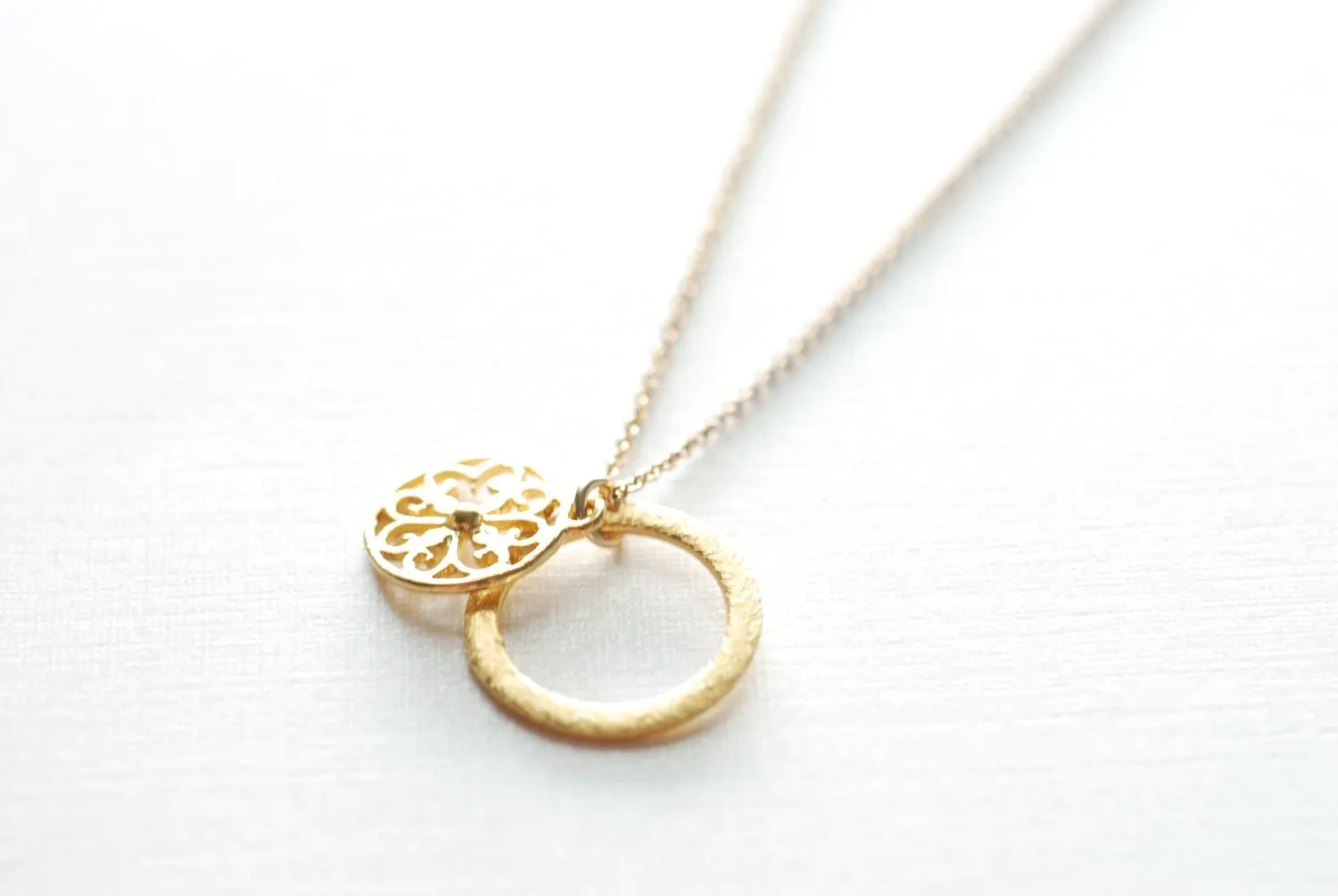 Wholesale Gold Disc Necklace- Layering Disc Layering Necklace, Gold Filigree Necklace, Round Circle Pendant, Dainty Necklace by Heirloomenvy