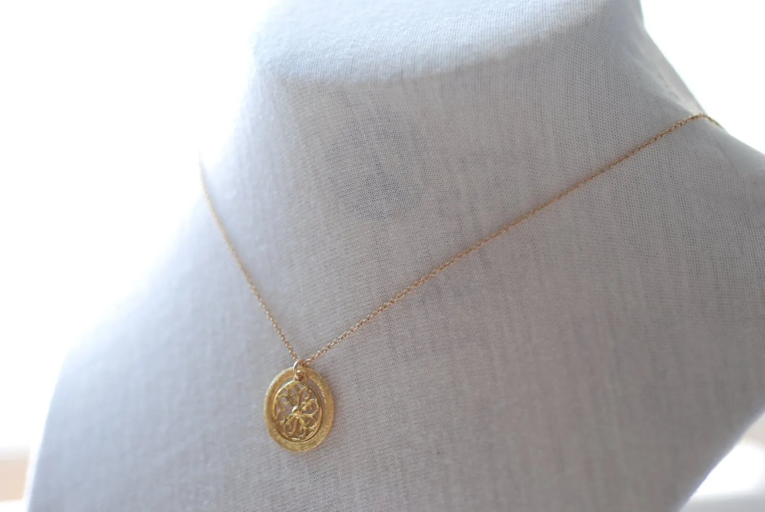 Wholesale Gold Disc Necklace- Layering Disc Layering Necklace, Gold Filigree Necklace, Round Circle Pendant, Dainty Necklace by Heirloomenvy