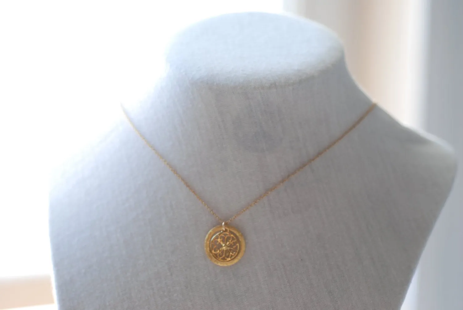 Wholesale Gold Disc Necklace- Layering Disc Layering Necklace, Gold Filigree Necklace, Round Circle Pendant, Dainty Necklace by Heirloomenvy