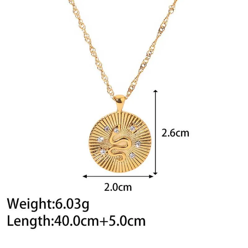 Women's 18k Gold Plated Star and Snake Disc Necklace