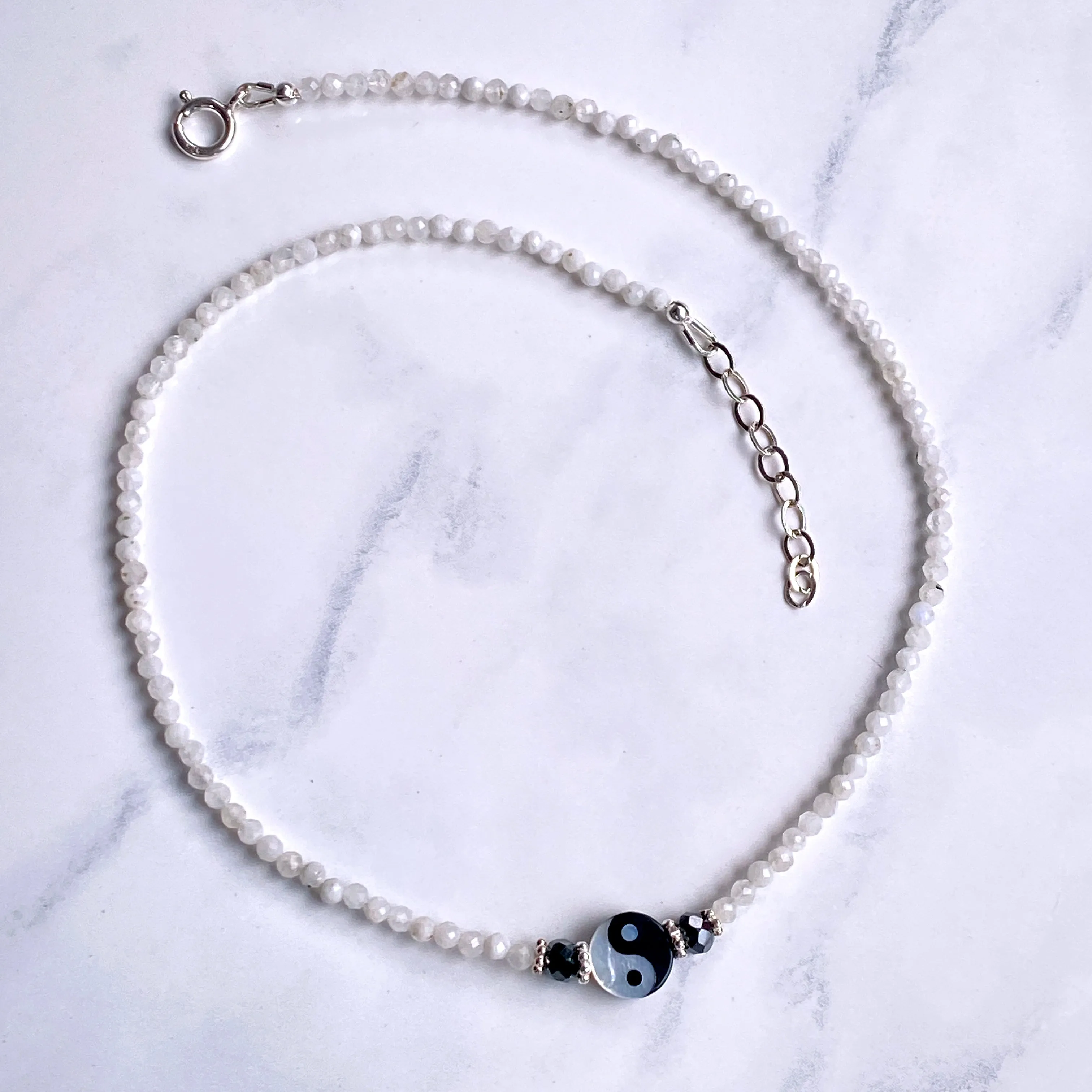 Yin Yang, Black Diamonds, Moonstones, Sterling Silver Choker