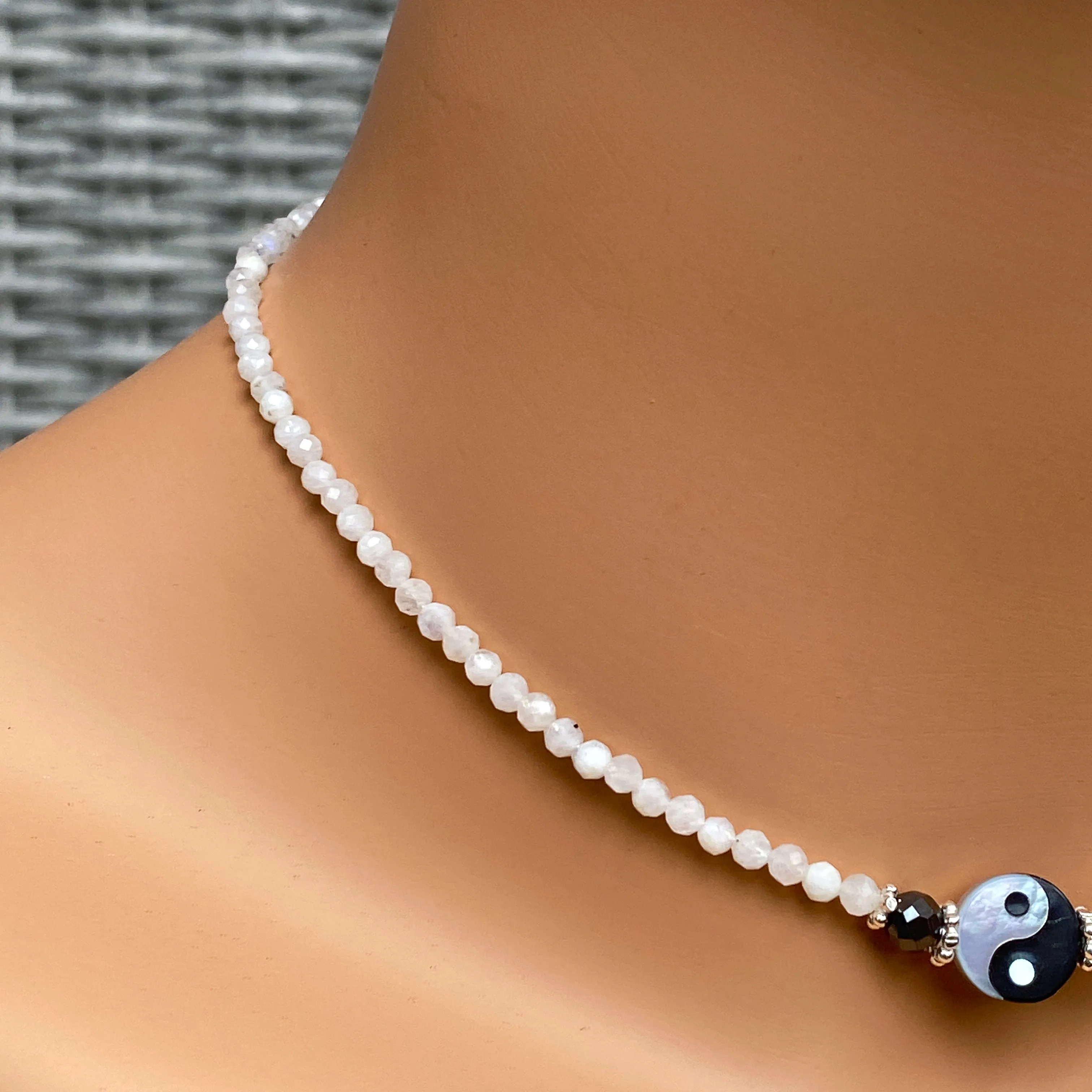 Yin Yang, Black Diamonds, Moonstones, Sterling Silver Choker