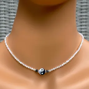 Yin Yang, Black Diamonds, Moonstones, Sterling Silver Choker